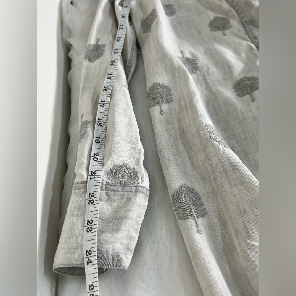 Soft Surroundings- Tencel Lyocell Chambray Feather Embroidered Dress, Sz Medium - Picture 7 of 10